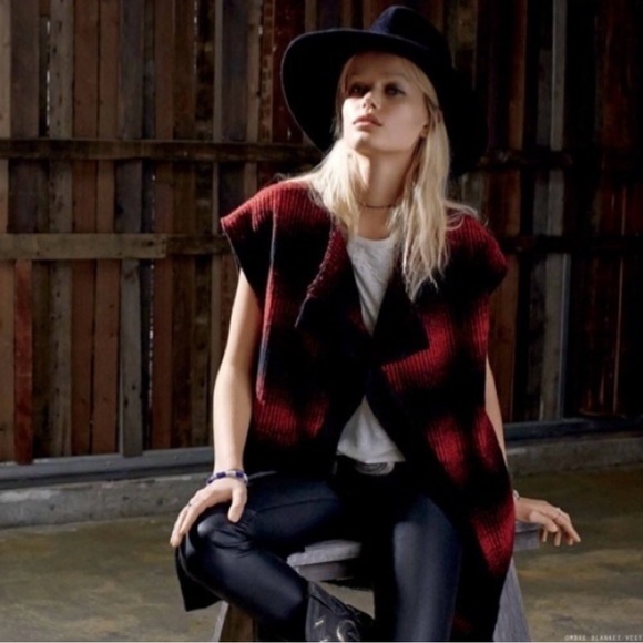 Free People Sanctuary Red Black Long Vest XS - Picture 4 of 4